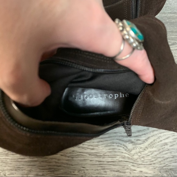 VINTAGE Apostrophe knee high leather boots Sz 7 brown soft suede stacked heel - Picture 7 of 15